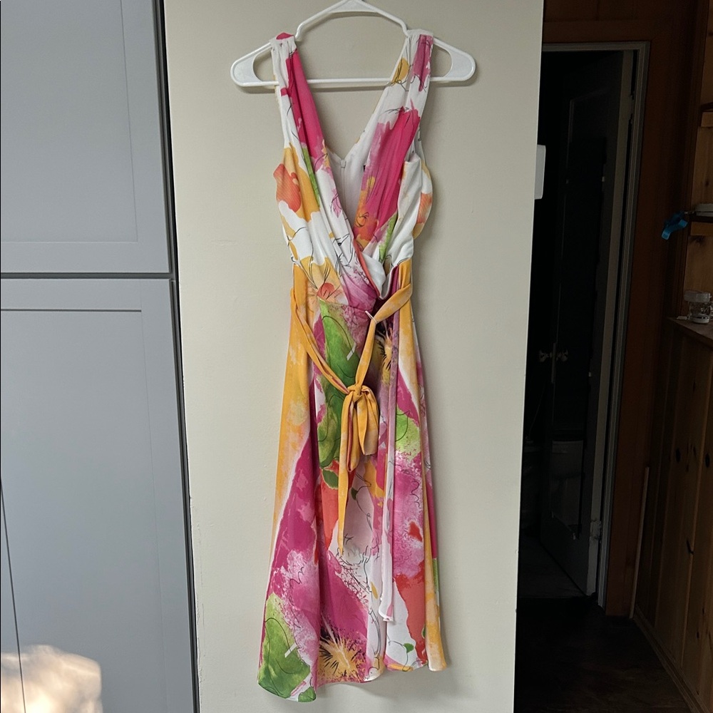 Frank Lyman Design Pink and Yellow Floral Midi Dress